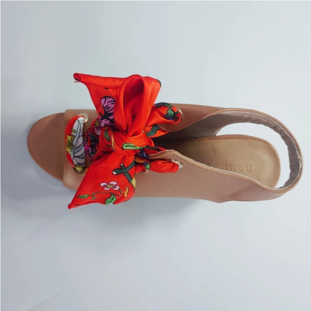 Sz 5.5 Tan Womens Bamboo heels sz 5.5 Scarf Ties - Picture 9 of 10